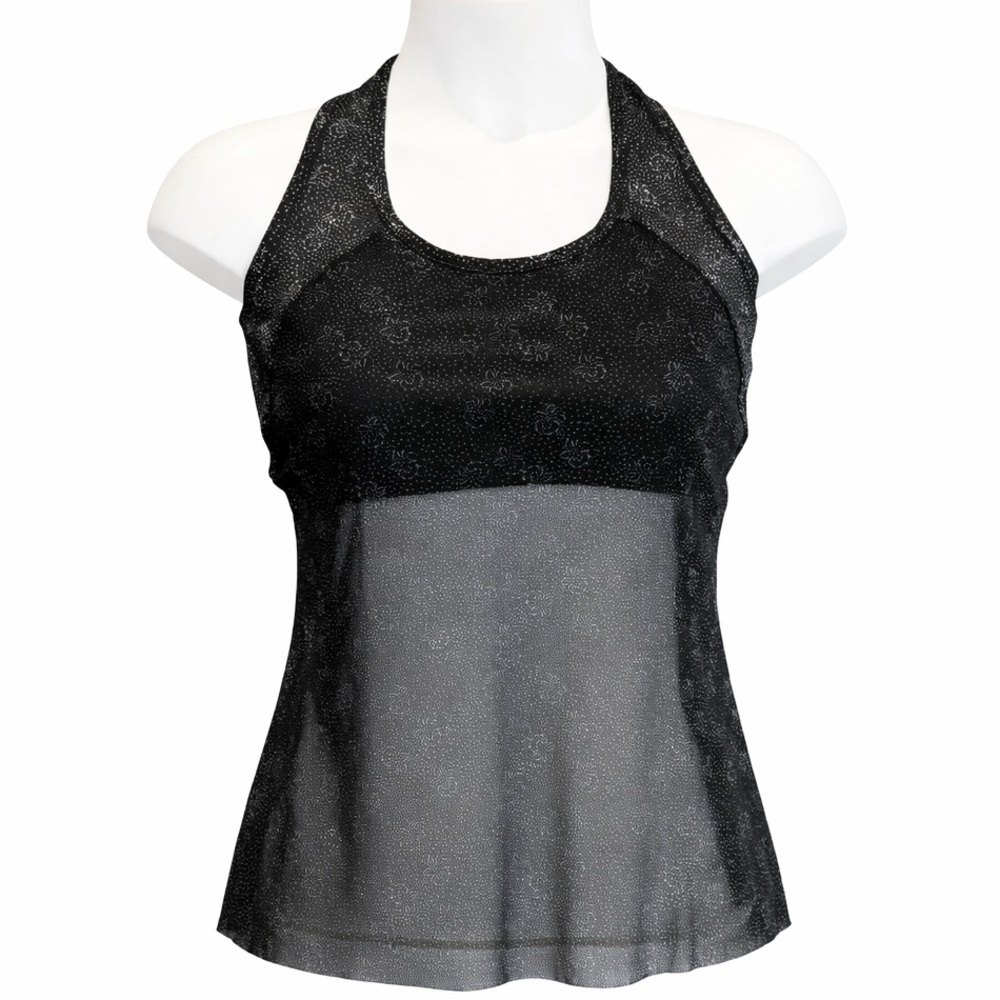 Denise Cronwall Black Mesh Racerback Tank | Sheer Overlay | Size M